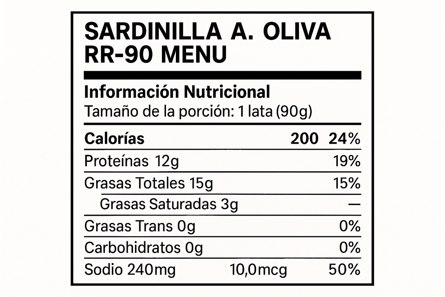INF NUTRICIONAL SARDINILLA A. OLIVA RR-90 "MENU"