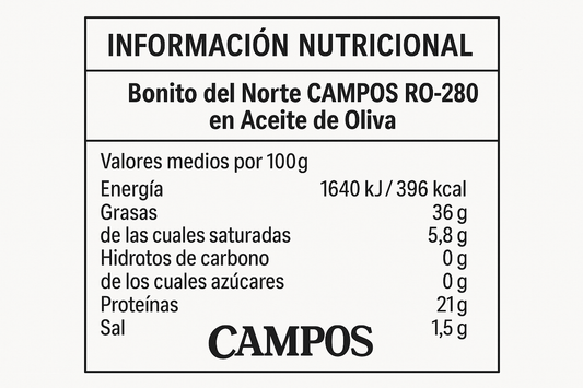INFORMACIÓN NUTRICIONAL BONITO DEL NORTE "CAMPOS" RO-280 ACT.OLIVA