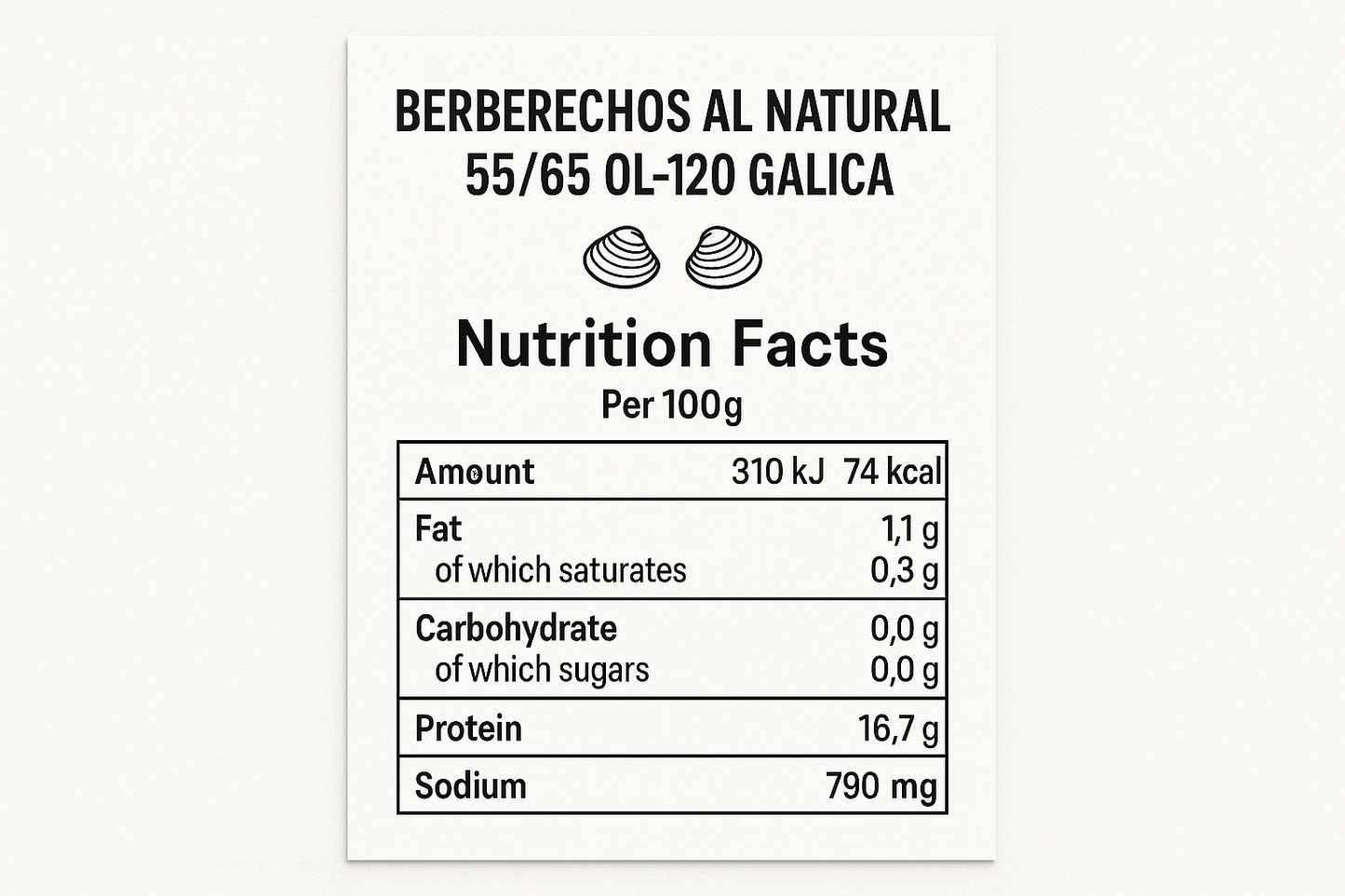 informacion nutricional BERBERECHOS AL NATURAL 55/65 OL-120"GALICA"
