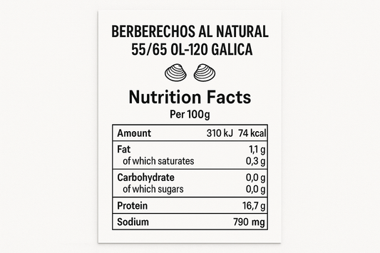 informacion nutricional BERBERECHOS AL NATURAL 55/65 OL-120"GALICA"