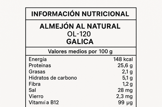 informacion nutricional del ALMEJON AL NATURAL OL-120 "GALICA"