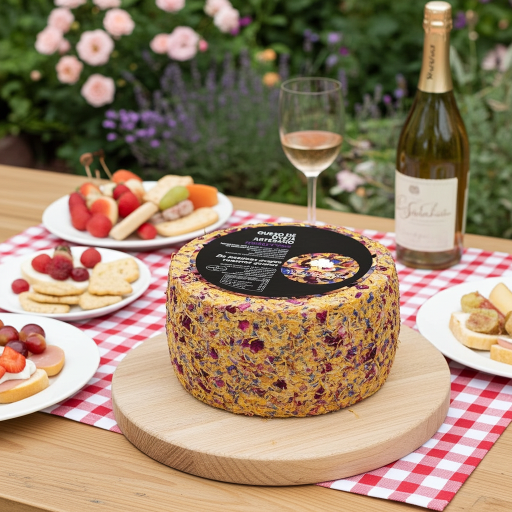 QUESO CURADO CON VINO Y FLORES PAGO VALLE DE LOS MOLINOS