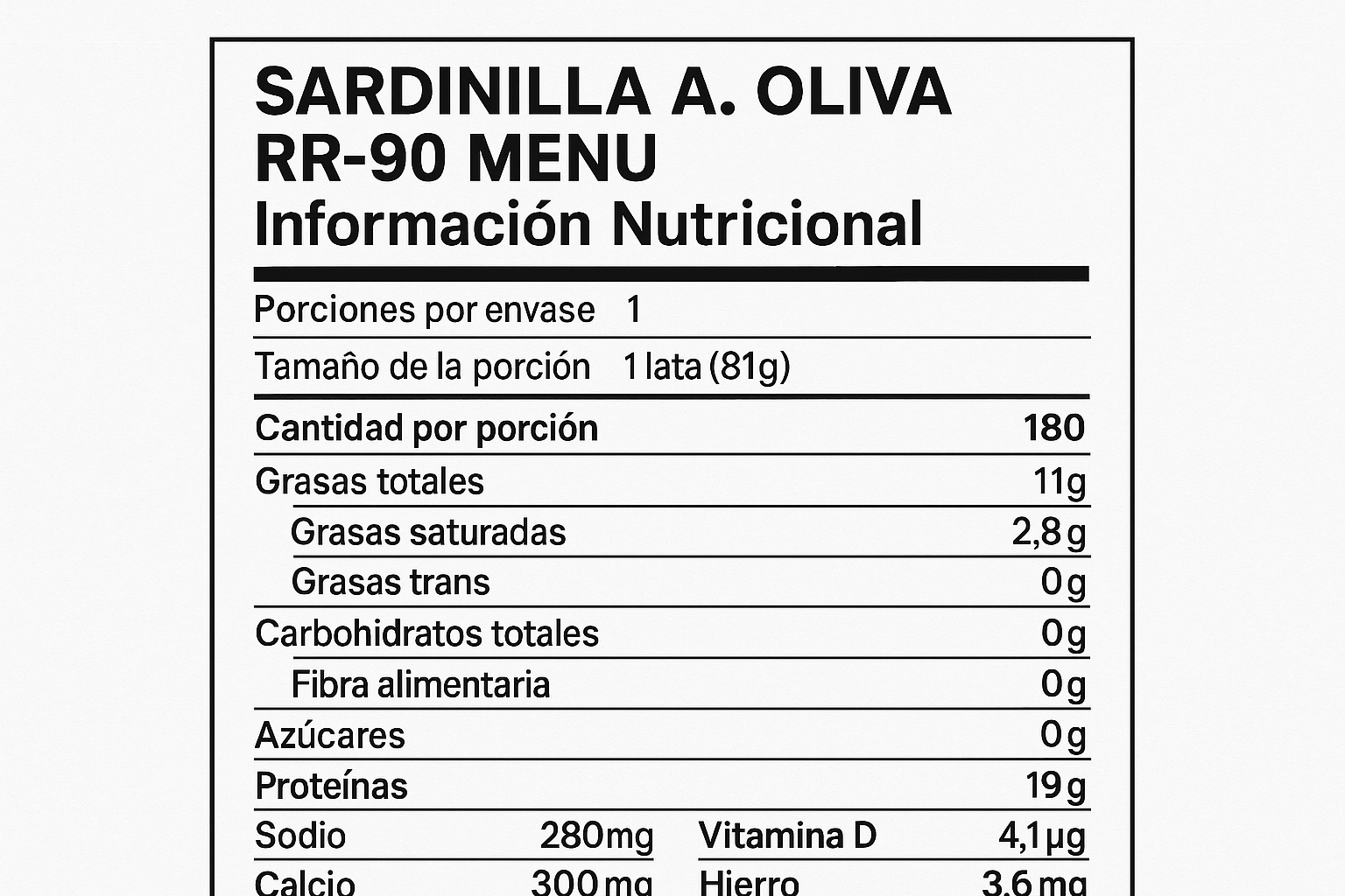 INF NUTRICIONAL SARDINILLA A. OLIVA RR-90 "MENU"
