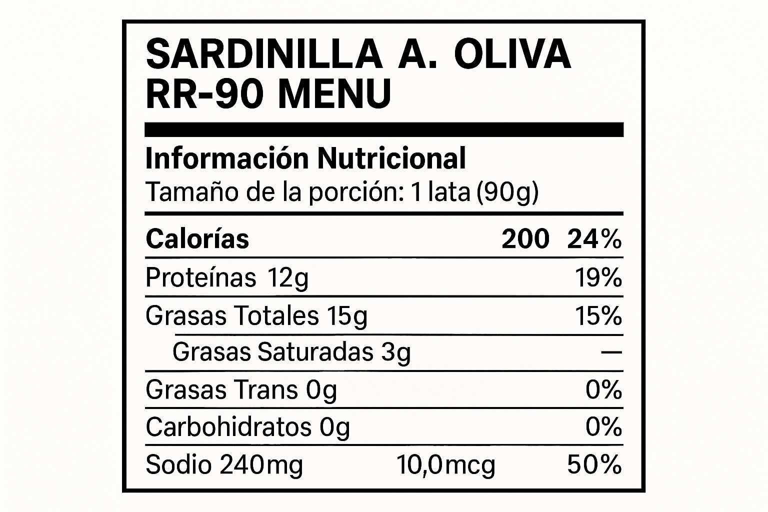 INF NUTRICIONAL SARDINILLA A. OLIVA RR-90 "MENU"