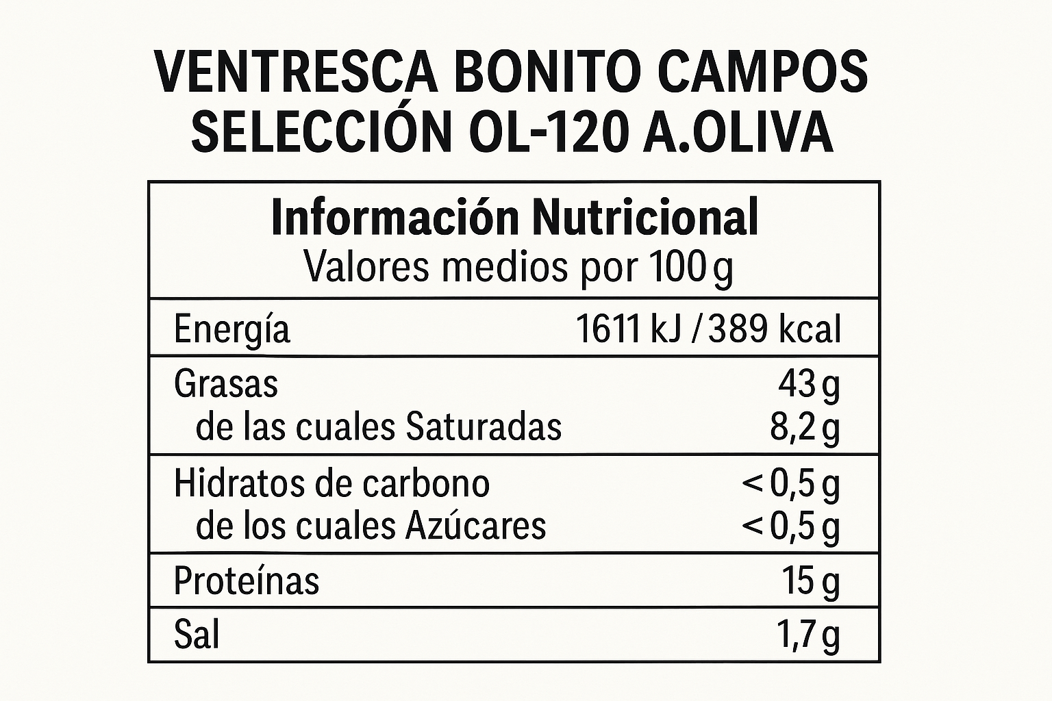 inf nutricional VENTRESCA BONITO "CAMPOS" SELECCION OL-120 A.OLIVA